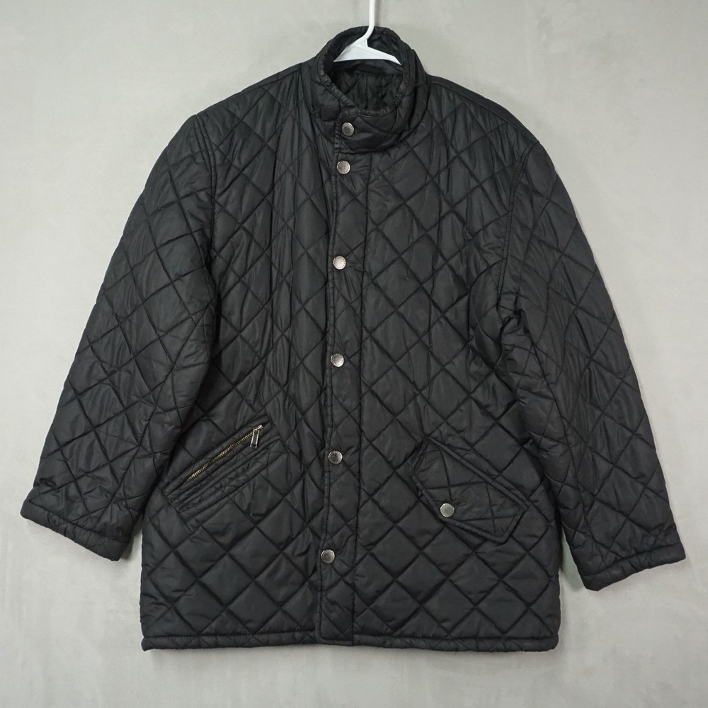 Barbour Quilted Jacket Mens Large Black Diamond Snap Zip Outdoor READ
